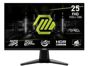 Монитор MSI MAG 255F E20, 24.5", 0.5ms, 200Hz, Rapid IPS, 1920x1080 (FHD), 16:9, AMD FreeSync Premium, 79% DCI-P3, AG, HDR Ready, 300 nits, 1000:1, DCR 100M:1, DP(1.2a), 2xHDMI 2.0b, Tilt, VESA, Black, 3.24kg