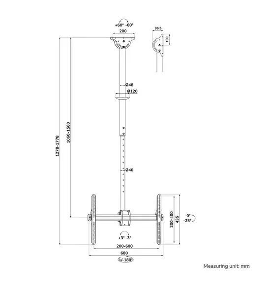 Стойка Neomounts Flat Screen Ceiling Mount (Height: 106-156 cm)