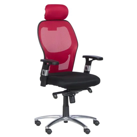 Директорски стол ВАЛЕРИ- хромирана кръстачка, черен и червен цвят