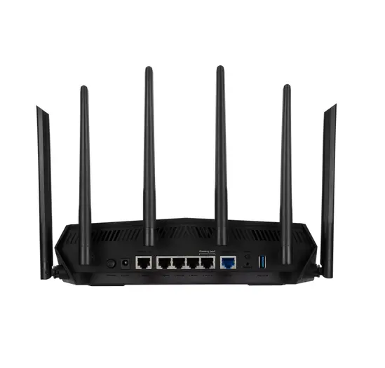 Рутер Asus Gaming Wireless TUF Router AX6000, Dual-Band, Quad-Core 2.0GHz CPU, 256MB512MB FlashRAM, 2.5G dual-port, AiProtection Pro, Adaptive QoS, VPN Fusion, IPTV, OFDMA, MU-MIMO, Beamforming, Link Aggregation, Port forwarding, AiM, Black