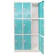 Метален гардероб с 9 отделения 90x45x185 см 3 цвята - тюркоаз, сниман отпред, с отворени десни врати