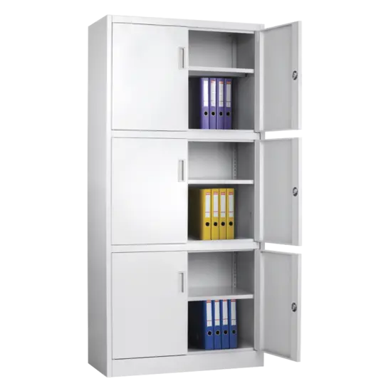 Архивен шкаф BTL LZ с 6 отделения 180х85х40 см- сниман под ъгъл, с дясната врата отворена и пълен с класьори