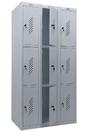 Метален гардероб PMT с 9 отделения 183х90х50 см - сниман отстрани, със средния ред врати отворени, празен, сив