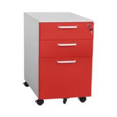 Метален контейнер M BTL с 3 чекмеджета - сниман отстрани, червен на цвят, със затворени чекмеджета