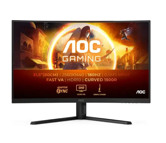 Монитор AOC CQ32G4VE, 31.5" Curved 1500R, Fast VA WLED, 2560x1440@180 Hz, 1ms GtG, 0.5ms MPRT, 300 cd/m2, 3500:1, 80M:1 DCR, Adaptive Sync, Flicker Free, Low Blue Light, Tilt, 2xHDMI, DP