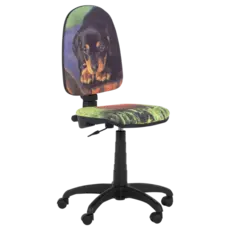 Детски стол КУЧЕ- снимка отстрани, черна база, с куче