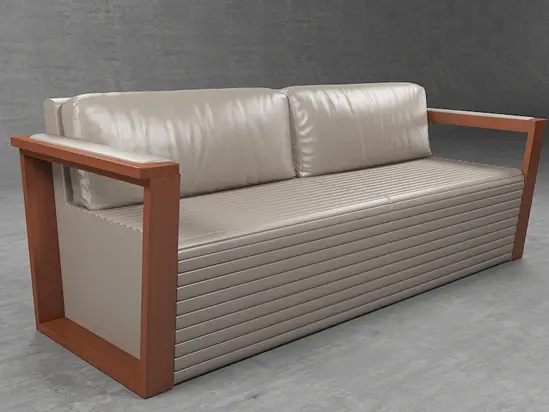 Диван триместен ДРАМА NORMA 03- сниман отстрани, бял на цвят, с дървени подлакатници