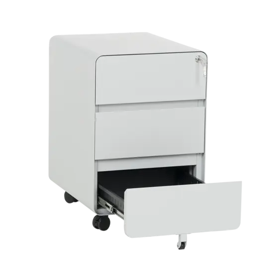 Метален контейнер K BTL с 3 чекмеджета - сниман под ъгъл, с отворено долно чекмедже, празно чекмедже, сив цвят