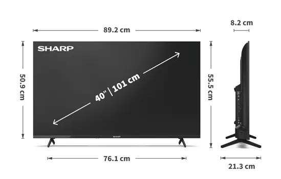 Телевизор Sharp 40HA1205E, 40" LED  TV, FULL HD 1920x1080,Frameless, DVB-TT2CSS2, Active Motion 100, 1 000 000:1, Speaker 2x8W, Dolby Digital Plus, 3xHDMI, CI+, 2xUSB , HEVCH.265 (10-bit), MPEG4H.264, 2 pole Stand