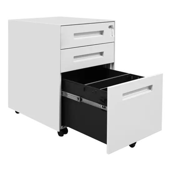 Метален контейнер Z BTL с 3 чекмеджета - сниман отстрани, с отворено долно чекмедже, бял, празен