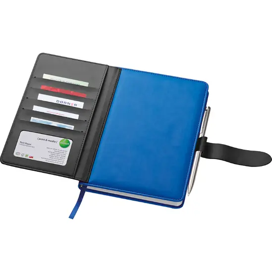 Бележник IDEA с джоб за кредитни карти, син, отворен