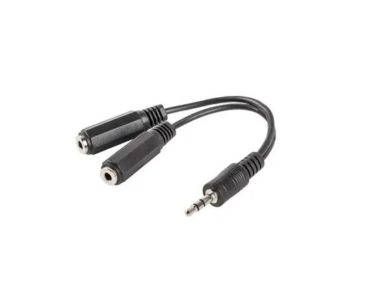 Кабел Lanberg adapter jack stereo (M) - jack stereo (F) X2 10cm, black