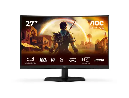 Монитор AOC C27G42E, 27' Curved 1500R, VA, WLED, 1920x1080@180Hz, 1ms GtG, 0.5ms MPRT, 300cd m2, 3000:1, 80M:1 DCR, Adaptive Sync, FlickerFree, Low Blue Light, 2Wx2, Tilt, 2xHDMI, DP