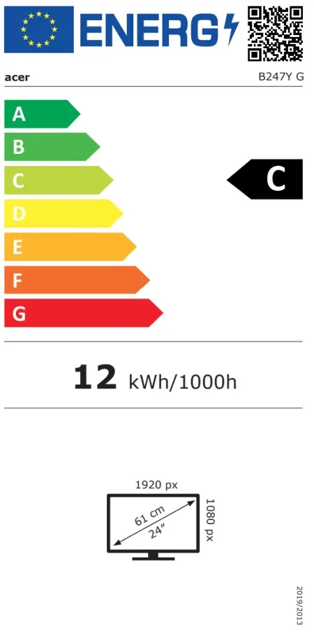 Монитор Acer Vero B247YGbmiprx, 23.8" IPS LED, ZeroFrame FHD (1920x1080) AG, 4ms (GTG), 120Hz, 100M:1, 1500:1, 250nits, 99% sRGB, Flicker-Less, BlueLightShield,HDMI, VGA, DP, Speakers 2x2W, Audio In/Out, ERGOstand, TUV, Energy Efficiency Class C, VESA, Bl