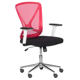 Работен стол ИГНАТ- снимка отпред, черна сеална, мрежеста червена облегалка