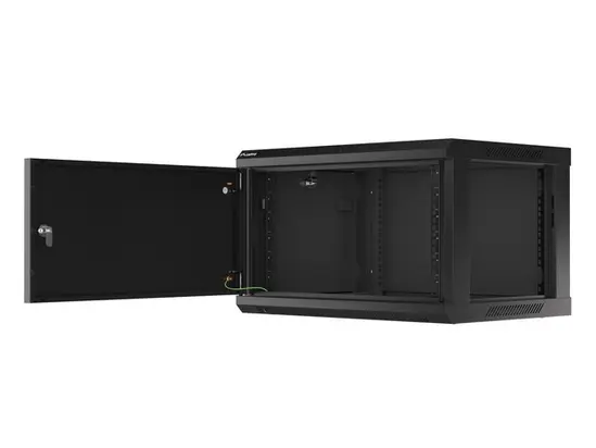 Комуникационен шкаф Lanberg rack cabinet 19' wall-mount 6U600x450 for self-assembly with metal door black (flat pack)
