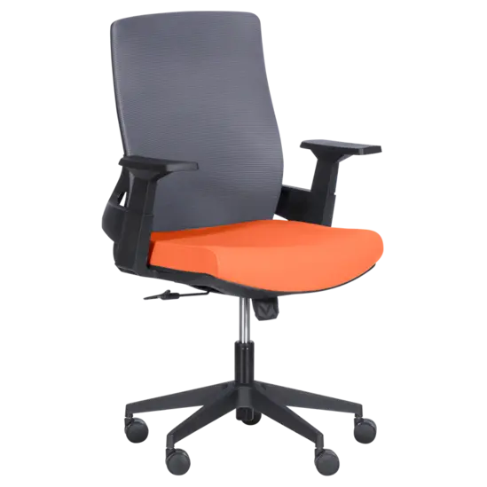 Работен стол АНЖЕЛ- снимка отстрани, дамаска, сив с оранжево