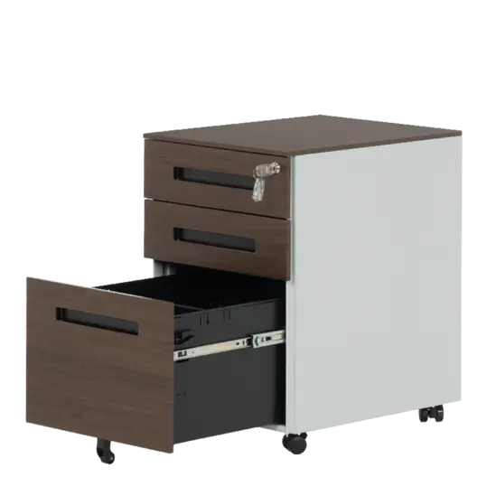 Метален контейнер K BTL с 3 чекмеджета - кафяв с черни дръжки, с отворено долно чекмедже, празен