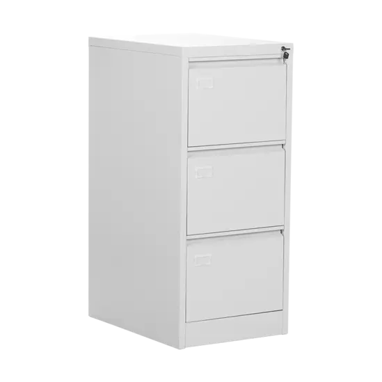 Метална картотека D BTL с 3 чекмеджета - снимана отстрани, сива на цвят, със затворени чекмеджета