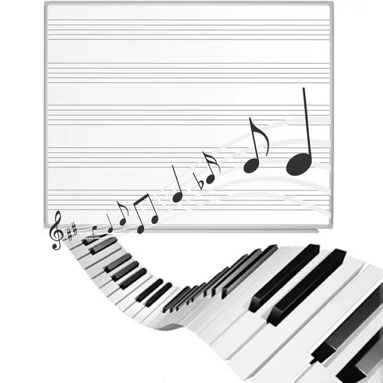 Бяла дъска 120х150 см с петолиния- с музикални ноти