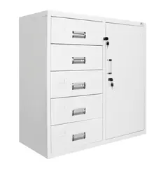 Метален контейнер UG с 5 чекмеджета - сниман под ъгъл- бял, затворен 