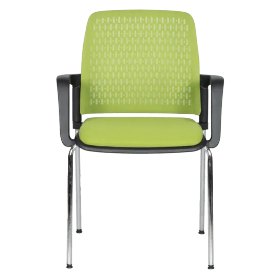 Посетителски стол КАВО-сниман отпред, зелен цвят, черни подлакътници