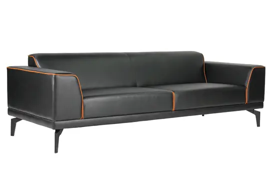 Триместен диван САМУИЛ SOLO 03 - предна снимка, кожа, черен