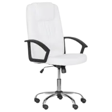 Директорски стол ГРЕГ- снимка отпред, бял цвят, еко кожа