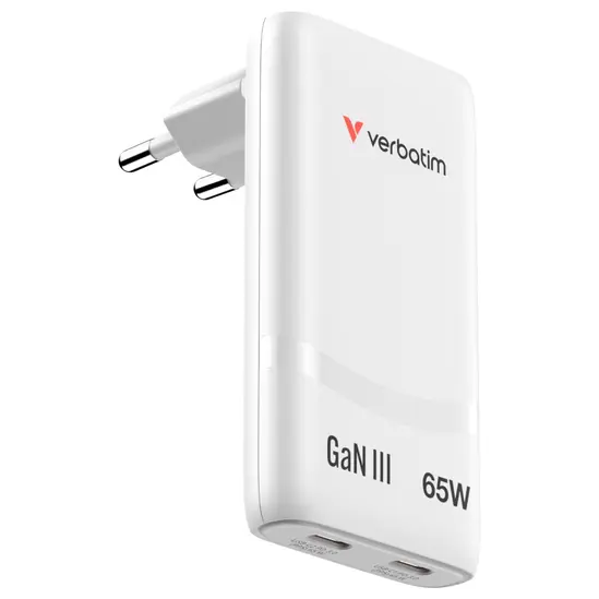 Зарядно устройство Verbatim Fold 'n' Go GaN Charger 65W EU plug White