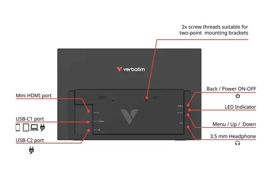 Монитор Verbatim Portable 14" FHD Touch Monitor LIGHT