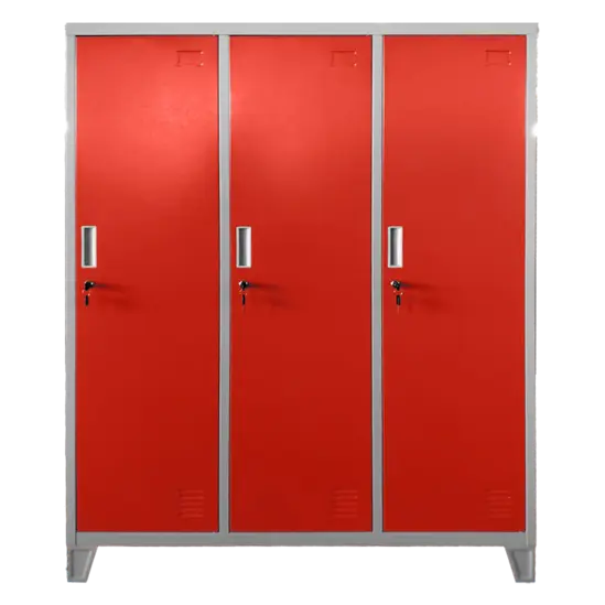 Метален гардероб детски BTL JZ с 3 отделения 150x120x40 см- затворе, червен