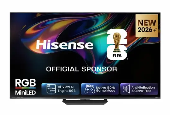 Телевизор Hisense 55" UR8S, 4K Ultra HD 3840x2160, RGB Mini Led , DLED, Quantum Dot, 180Hz, IPS, HDR 10+, HLG, Dolby Vision IQ, Dolby Atmos, Smart TV,Light Sensor,WiFi 6eGHz, WiFi Direct, BT,2x10 W + 20 W + 2x5 W, Anyview Cast, 4xHDMI, 2xUSB, LAN, CI+, DV