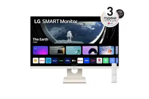 Монитор LG 27SR50F-W, 27' IPS Smart webOS23, Anti-Glare, 5ms, 1000:1, 250cdm, FHD 1920x1080, HDR 10, HDMI, USB, Wi-Fi Bin, Reader Mode, Speakers 5W x 2, Tilt, Black