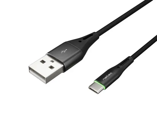 Кабел Natec USB-C(M) - USB-A (M) 2.0 cable 1m. Black LED nylon