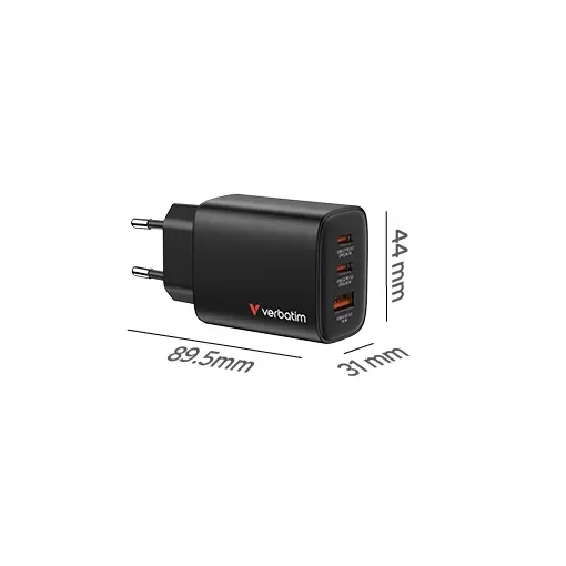Зарядно устройство Verbatim Essentials GaN Charger 65W EU plug Black