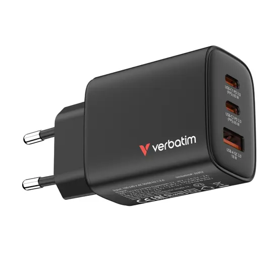 Зарядно устройство Verbatim Essentials GaN Charger 65W EU plug Black
