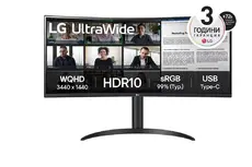 Монитор LG 34WR55QK-B 34' UltraWide AG , Curved 21:9 VA Panel, 5ms, 3000:1, 300 cdm2, WQHD 3440x1440, HDR10, sRGB 99% , USB type-C 65W , 100Hz, HDMI, DisplayPort, PBP, Height Adjustable, Tilt, Reader Mode, Headphone Out, Black