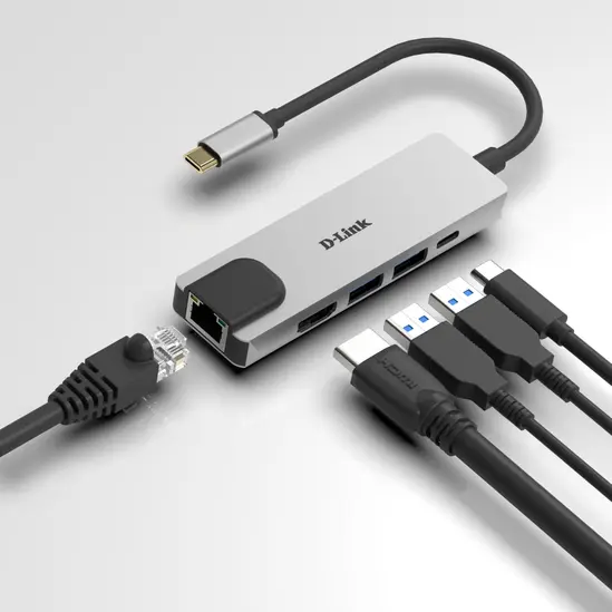 USB хъб D-Link 5-in-1 USB-C Hub with HDMIEthernet and Power Delivery