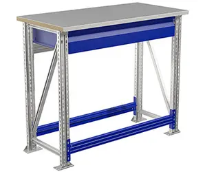 Работно бюро M103 - сини крака, един плот, които е от лакиран шперплат