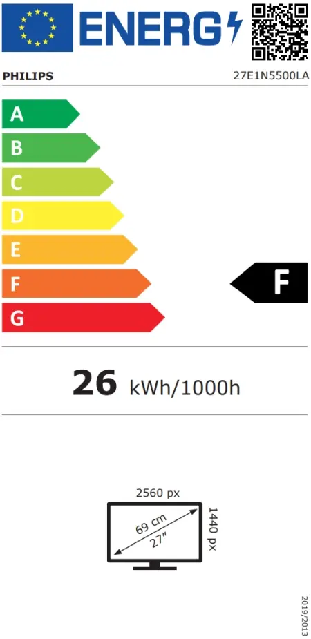 Монитор Philips 27E1N5500LA, 27' VA WLED, 2560x1440@75Hz, 4ms GtG, 1ms MPRT, 300cd m2, 4000:1, Mega Infinity DCR, Adaptive Sync, FlickerFree, LowBlue Mode, 3Wx2, Tilt, Height Adjust, Pivot, 2xHDMI, DP