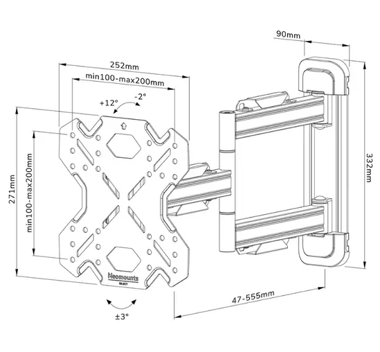 Стойка Neomounts elece Screen Wall Mount (full motion, 3 pivots, VESA 200x200)