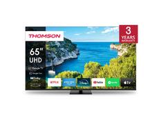 Телевизор Thomson Smart UHD TV 65'; Google TV; 3840 x 2160 (4K UHD), 4000:1, DLED, 60 Hz, DVB-T/T2/C/S/S2, HDR10, Wi-Fi, Bluetooth, LAN, HDMI 2 (2.0) + 2 (2.1), USB 2 (2.0) + 1 (3.0),Central Swivel Stand, Black