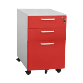 Метален контейнер M BTL с 3 чекмеджета - сниман отстрани, червен на цвят, със затворени чекмеджета