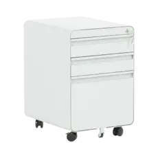 Метален контейнер V BTL с 3 чекмеджета - сниман от ляв ъгъл, сив на цвят, затворени чекмеджета