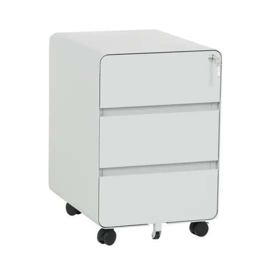 Метален контейнер E BTL с 3 чекмеджета - сниман под ъгъл, със затворени чекмеджета, сив цвят