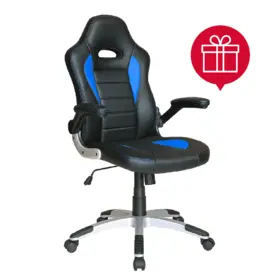 Геймърски стол ДАРИАН ергономичен в синьо и черно с пиктограма за подарък
