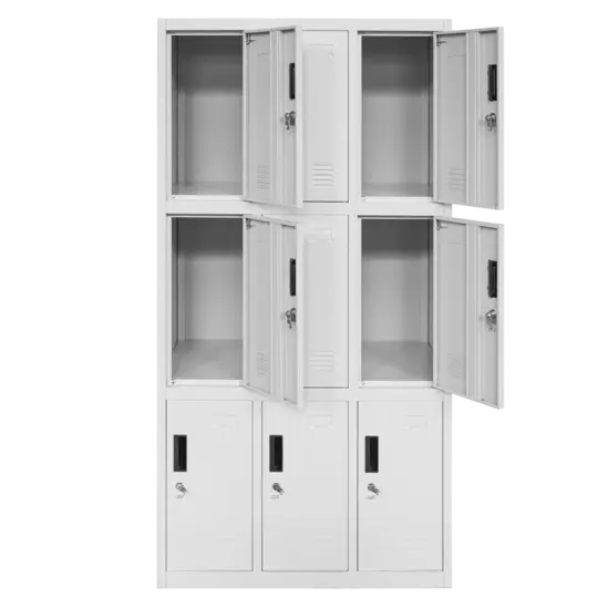 Метален гардероб BTL EL с 9 отделения 185х82х45 см - с горните врати отворени, сниман отпред