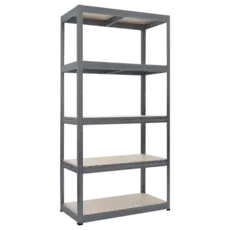 Метален стелаж 180х90х45см - сив, МДФ рафтове, 350 кг товароносимост