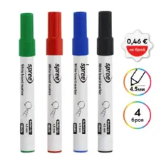 Маркер за бяла дъска Spree 4 цвята с пиктограми за цена, брой и мм