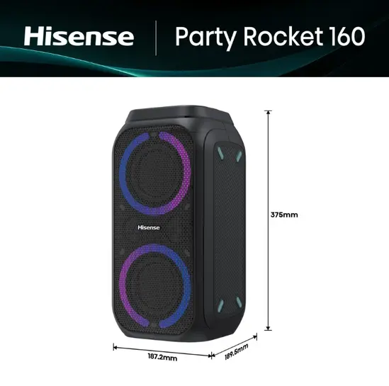 Аудио система Hisense Party speaker 2.0 Ch., 160W, BT, 12h play, Black
